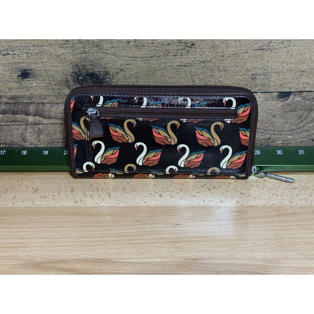 NEW Authentic Fossil Key-Per Brown/Orange Swan Print Card Wallet Fall Colors - Picture 8 of 16
